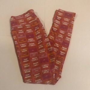 LuLaRoe Orange Cassette Tape Graphic Leggings